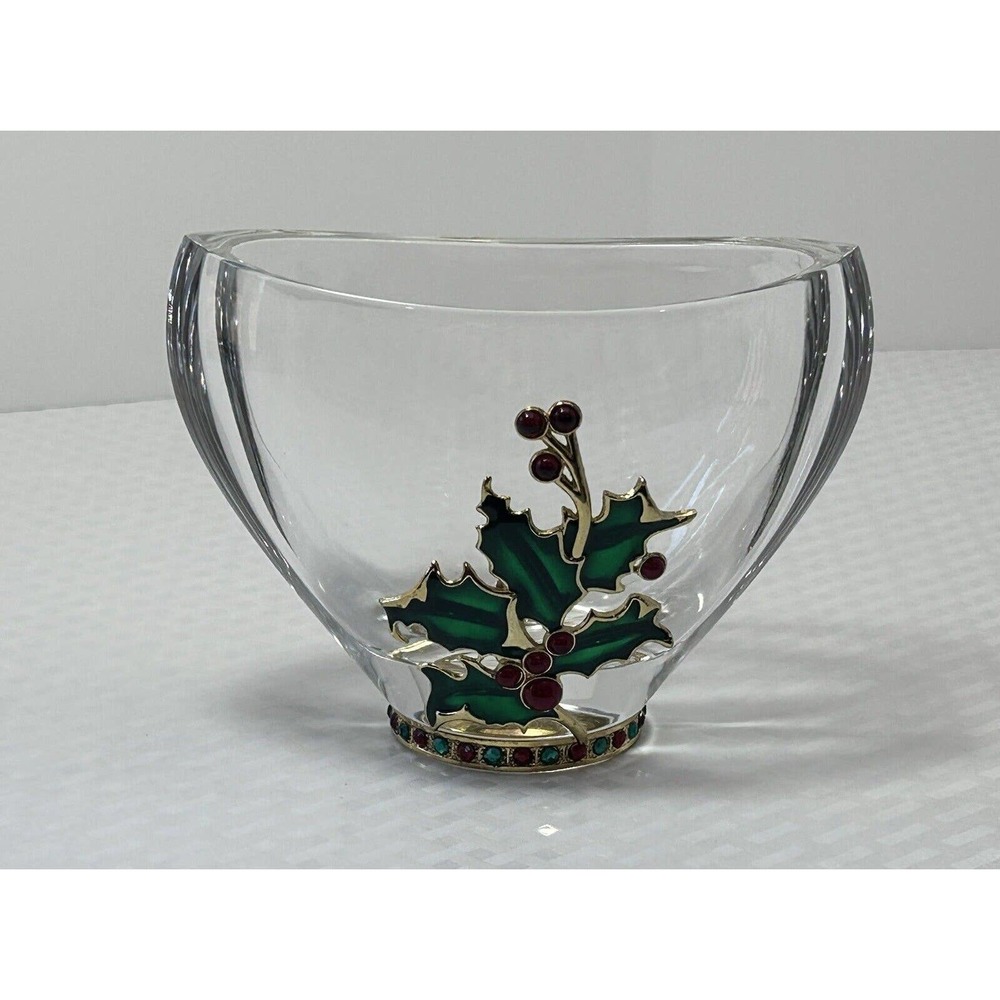 Christmas Vase Fine Bohemian 24% Lead Crystal Teleflora Jeweled Candy Bowl